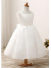 Beaded Ivory Satin Organza Simple Flower Girl Dress